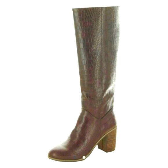 BC FOOTWEAR MAKE AN IMPACT Vegan 🐊 Croc Stacked Heel Knee High Boots 10M - Picture 4 of 16